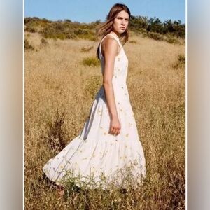 Aritzia Wilfred‎ Effet Dress White Yellow Floral Tiered Maxi Dress Boho Coquette